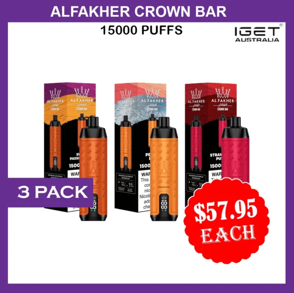 ALFAKHER CROWN BAR – 15000 PUFFS – 3 PACK